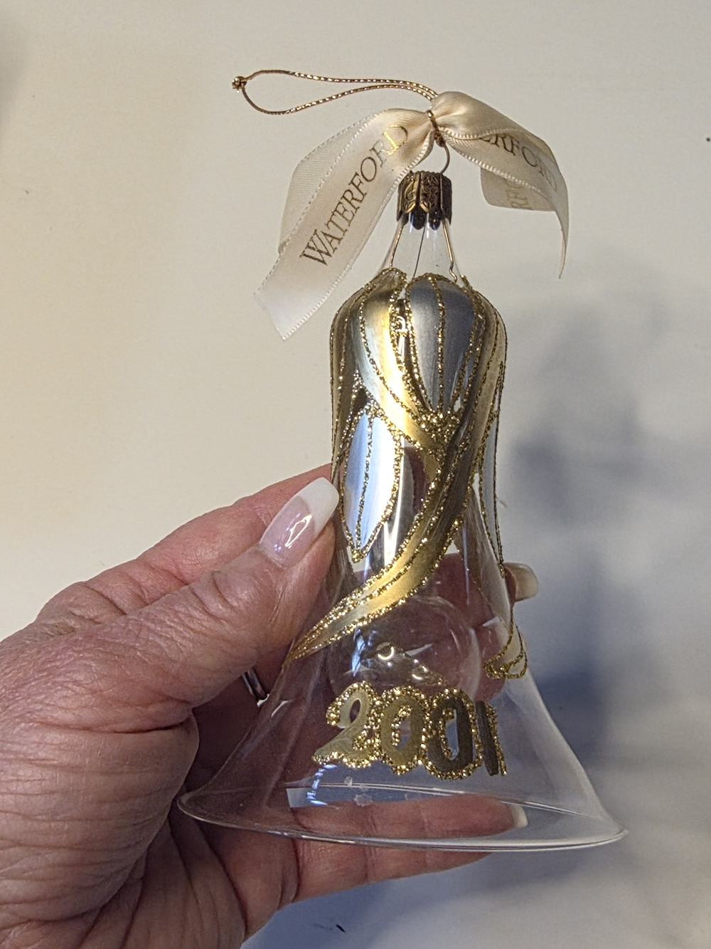 Waterford Gold and Clear Bell Ornament with Ribbon